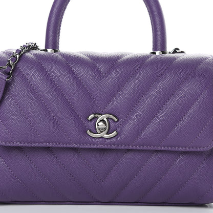 Chanel Caviar Chevron Quilted Mini Coco Handle Flap Purple 8 of 10