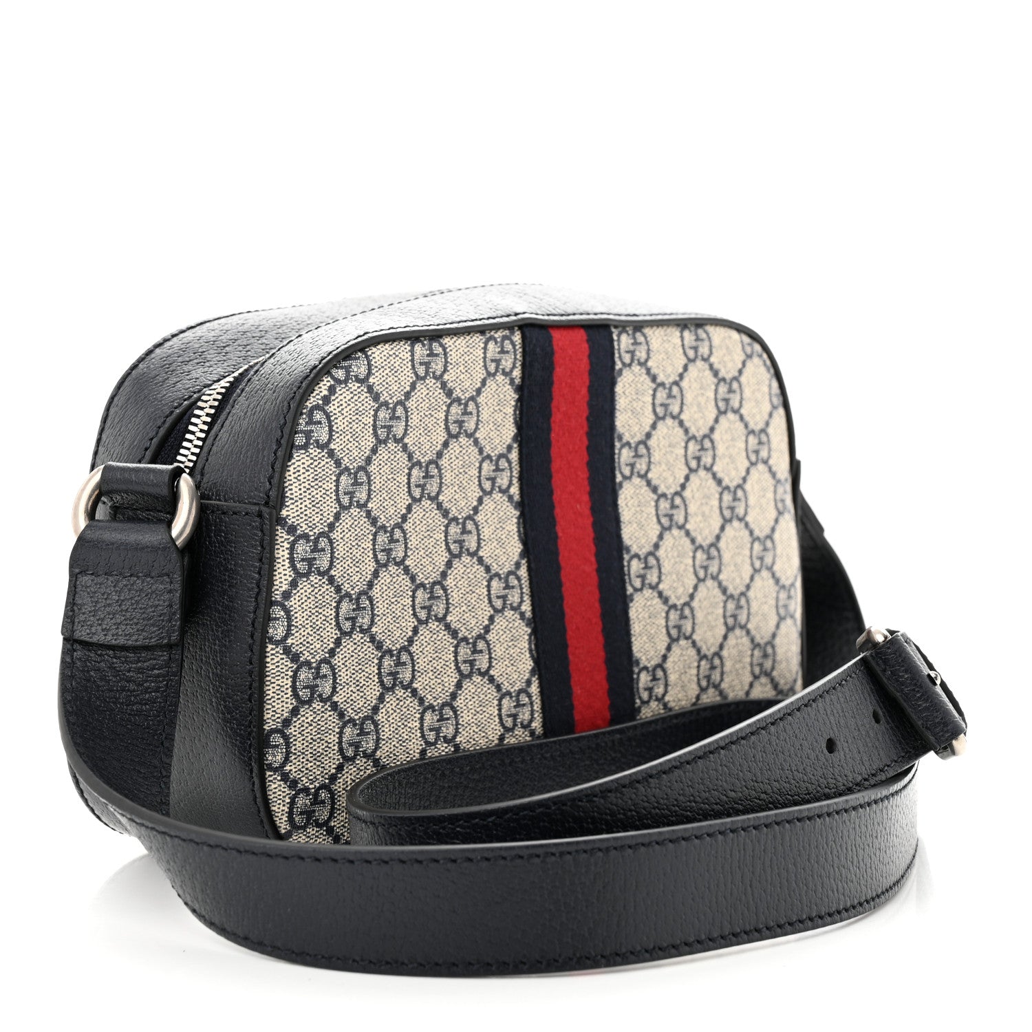 Gucci GG Supreme Monogram Textured Dollar Calfskin Web Small Ophidia Camera Bag Beige Blue 3 of 10