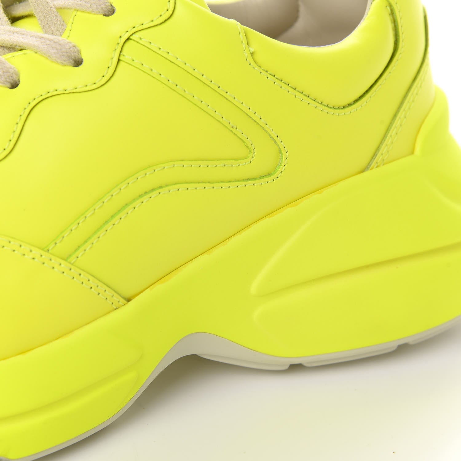 Gucci Calfskin Womens Rhyton Sneakers 38.5 Fluo Yellow 13 of 14