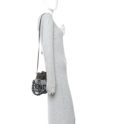 Fendi Wool Vitello Grace Small Houndstooth Mini Mon Tresor Bucket Bag Grigio Anthracite 3 of 10