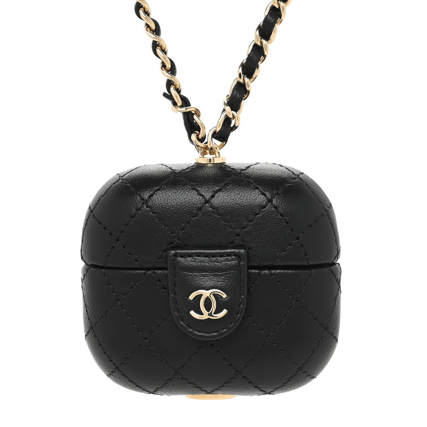 Lambskin Quilted Airpods Pro Case With Chain Black