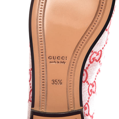 Gucci Canvas GG Monogram Horsebit Womens Jordaan Loafers 35.5 Gardenia Hibiscus Red 6 of 9