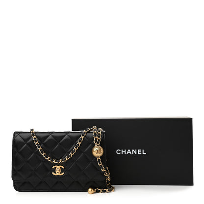 Chanel Lambskin Quilted CC Pearl Crush Wallet on Chain WOC Black 12 of 12