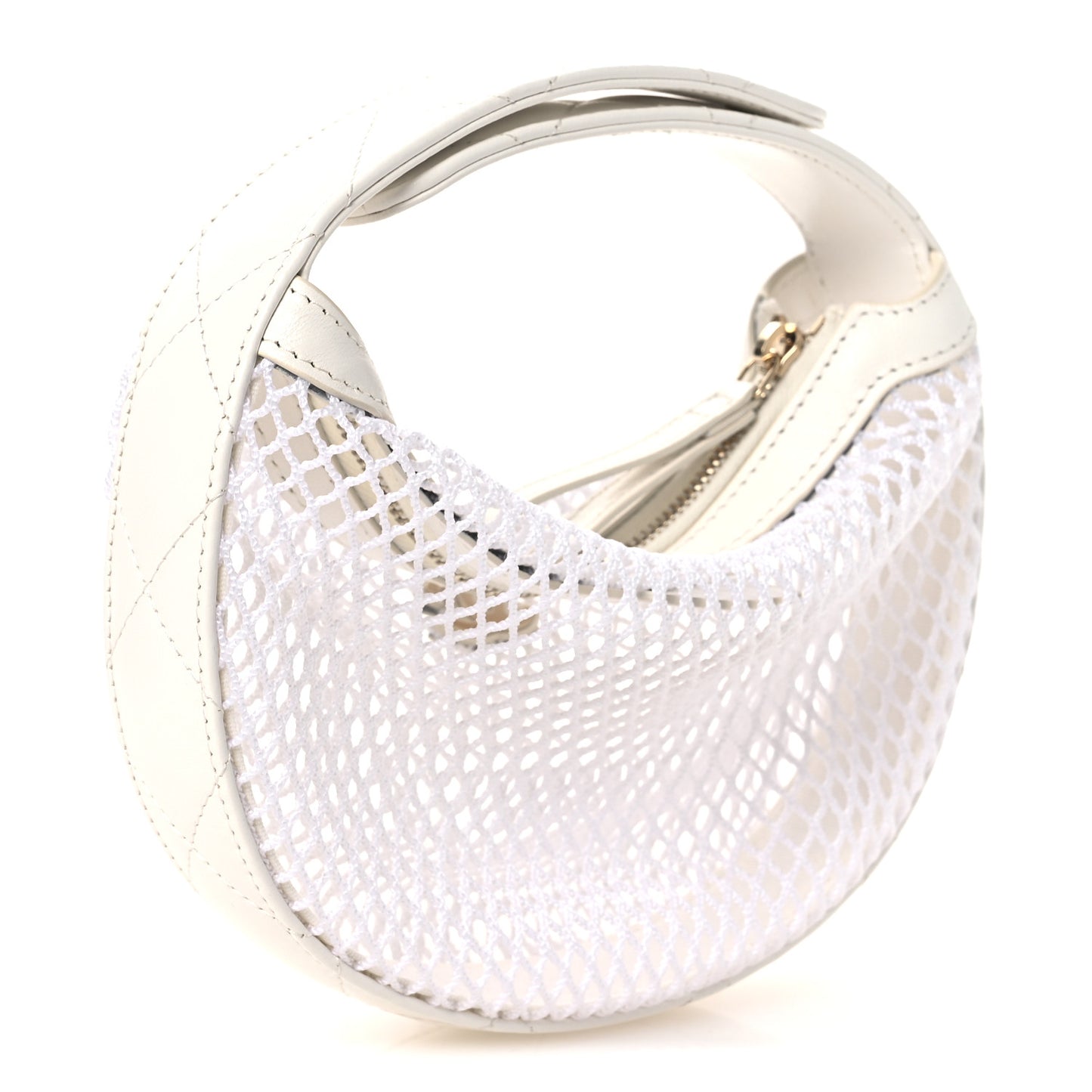 Mesh Shiny Lambskin Pouch Hobo White