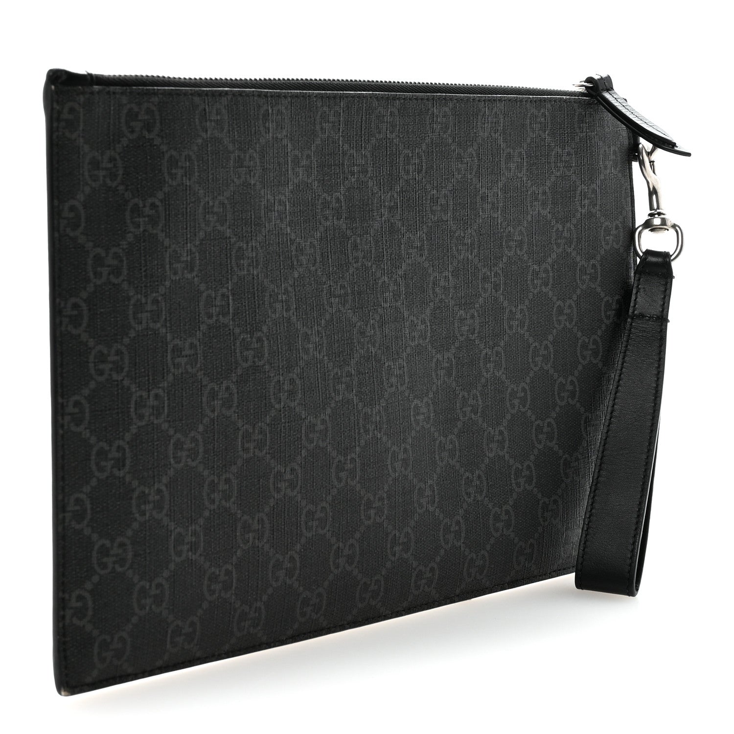 Gucci GG Supreme Monogram Kingsnake Zip Wristlet Pouch Black Grey