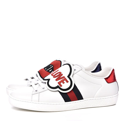 Gucci Calfskin Ayers Blind For Love Embroidered Womens Ace Sneakers 35.5 White 3 of 9