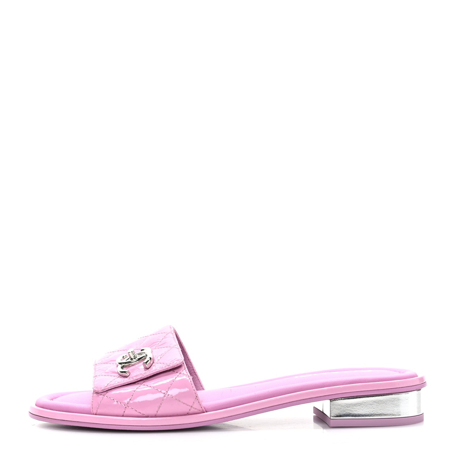 Chanel Patent Goatskin Quilted CC Mules Sandals 39 Pink 1 of 8