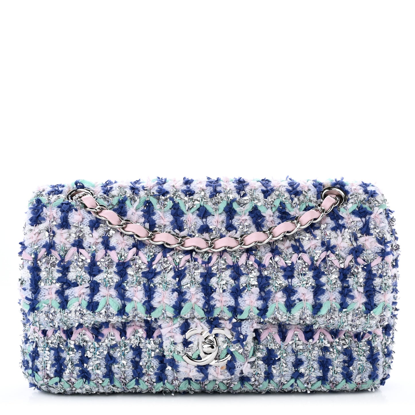 Tweed Medium Single Flap Pink
