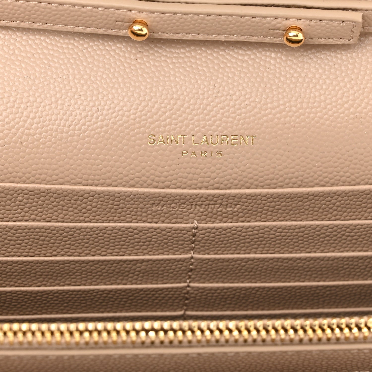 Saint Laurent Grain De Poudre Matelasse Chevron Monogram Chain Wallet Deep Beige 6 of 9