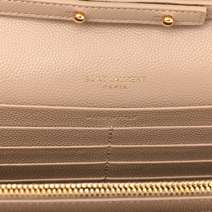 Saint Laurent Grain De Poudre Matelasse Chevron Monogram Chain Wallet Deep Beige 6 of 9