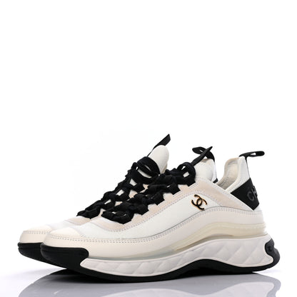 Chanel Velvet Calfskin Mixed Fibers CC Sneakers 37 Ivory Black 3 of 8