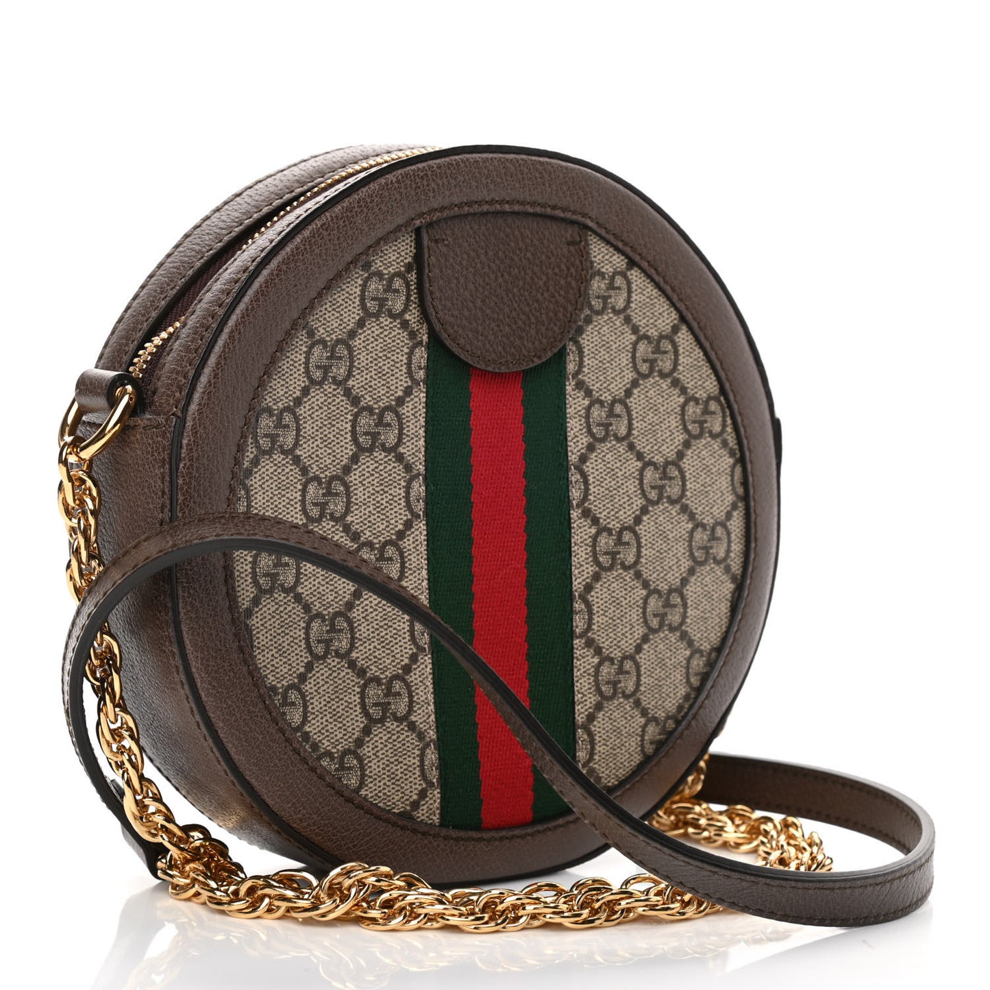 GG Supreme Monogram Web Mini Ophidia Round Shoulder Bag Brown