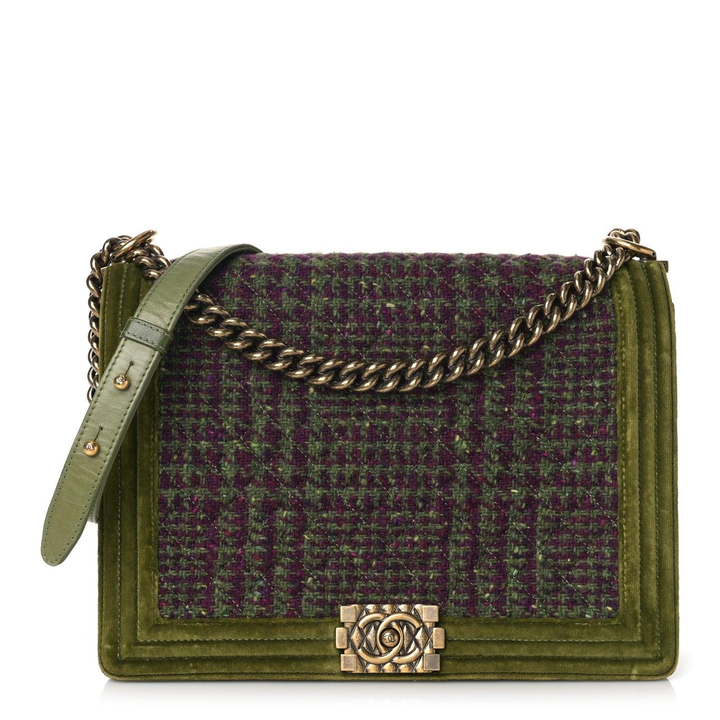 Velvet Tweed Large Boy Flap Green