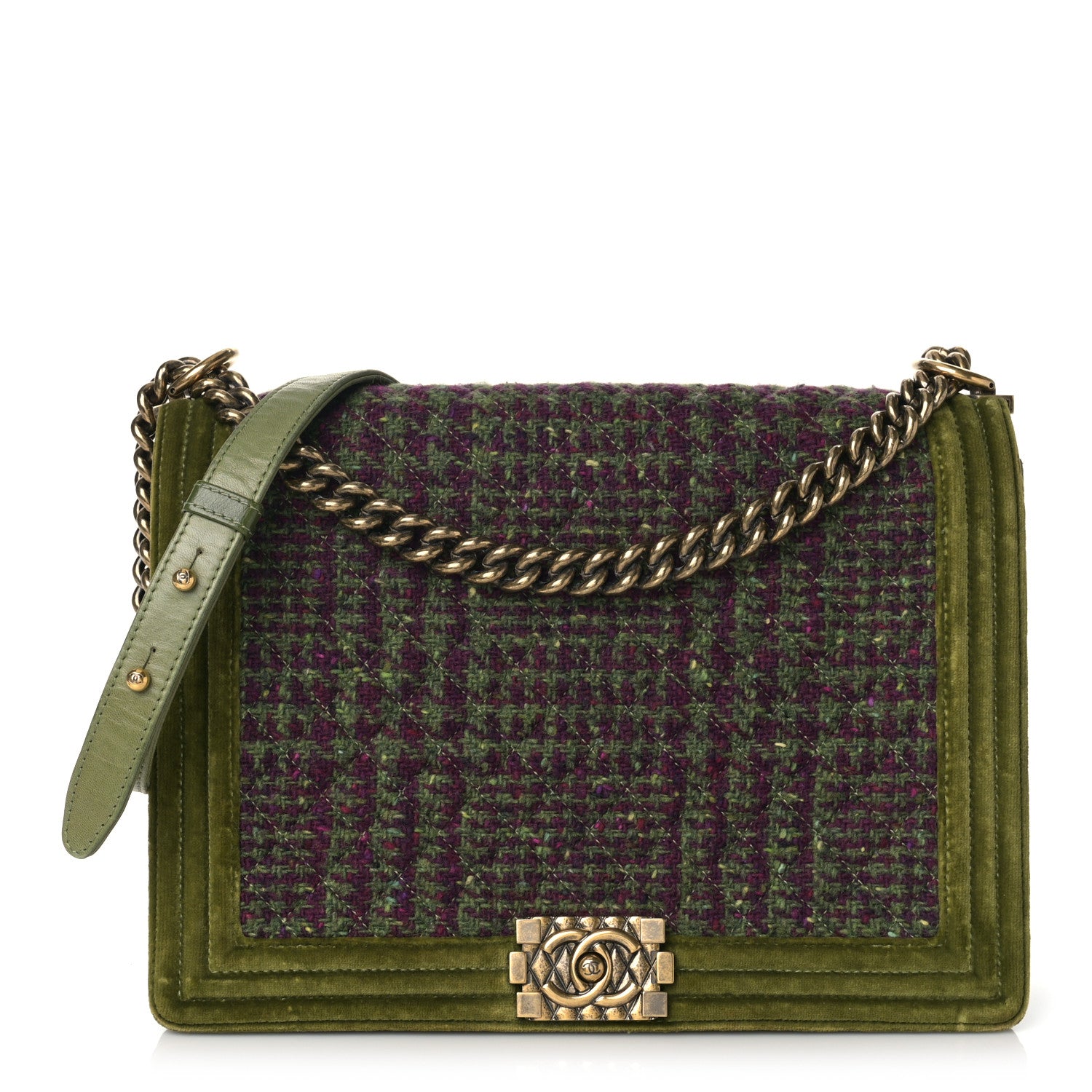 Chanel Velvet Tweed Large Boy Flap Green 1 of 12
