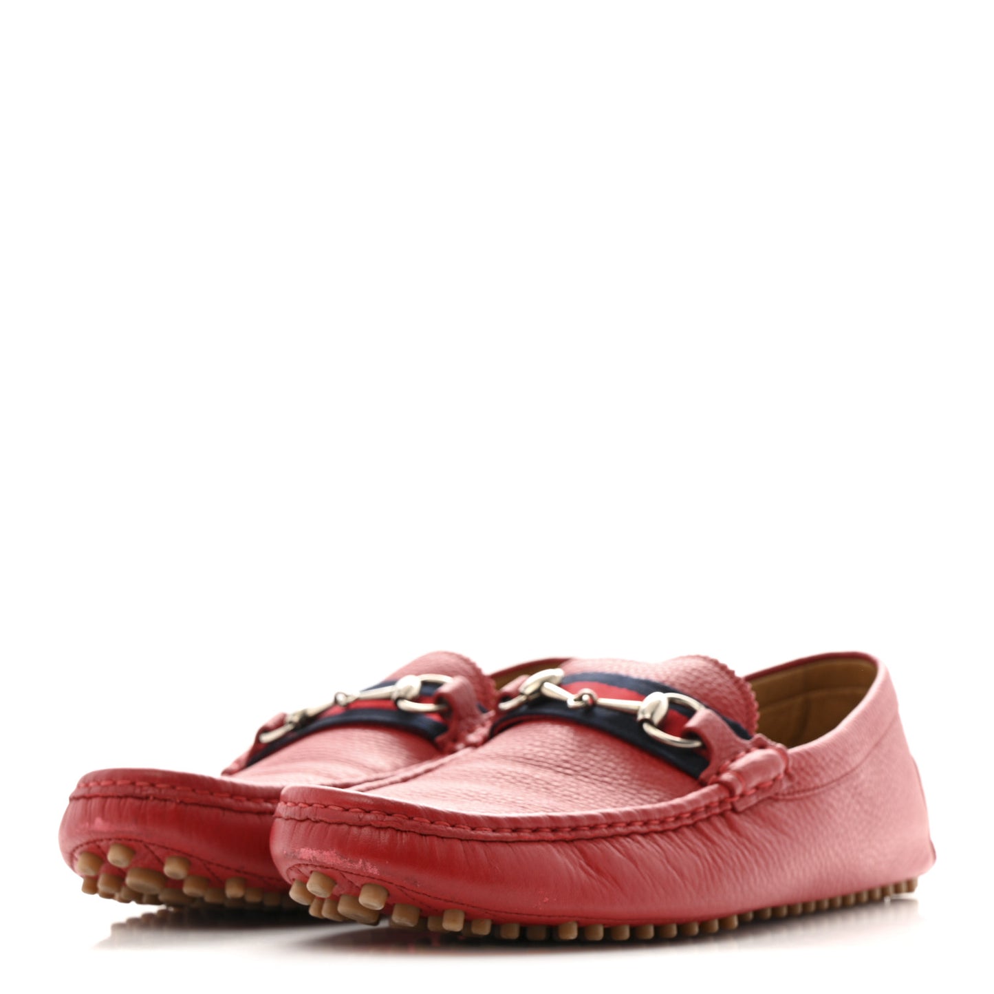 Road Calfskin Web Mens Horsebit Driver Loafers 10 Rosso