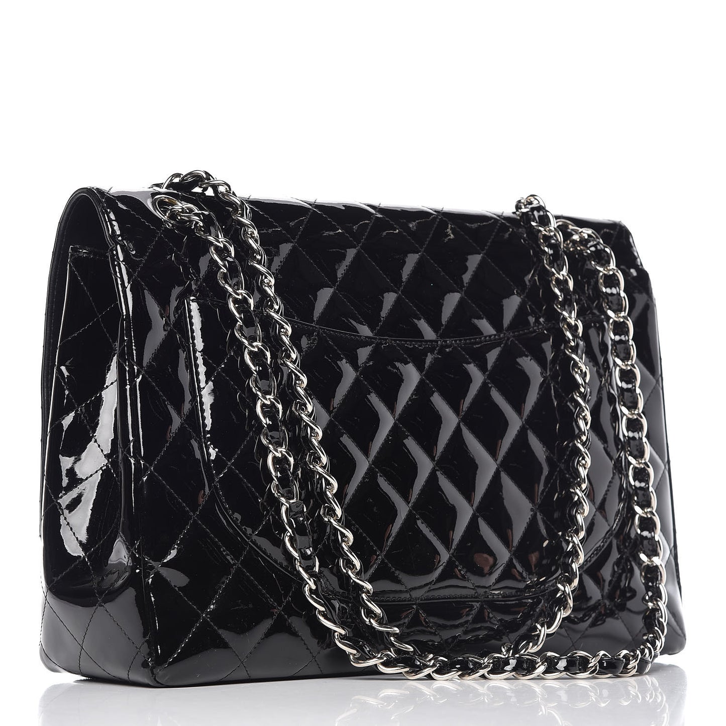 Patent Quilted Maxi Single Flap Black