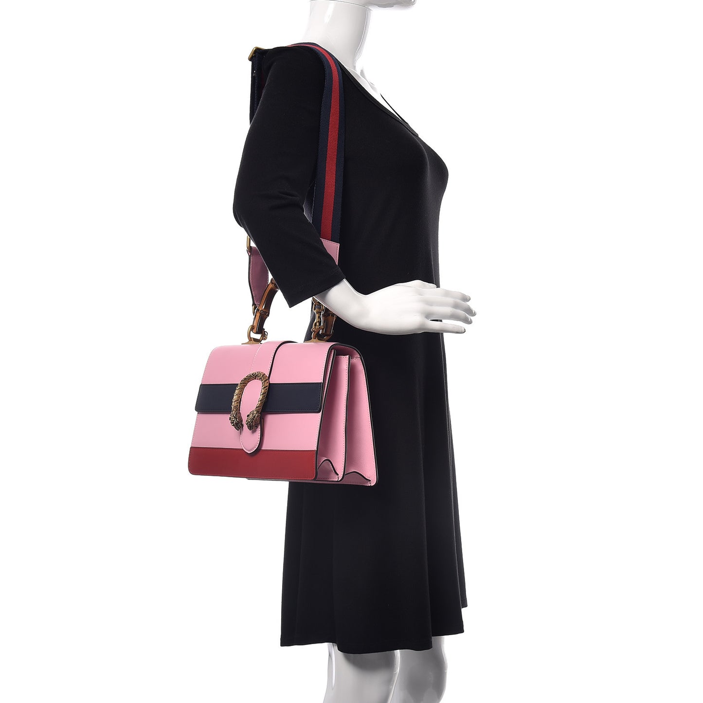 Moon Calfskin Web Medium Dionysus Bamboo Top Handle Bag Sugar Pink Blue Agata Hibiscus Red