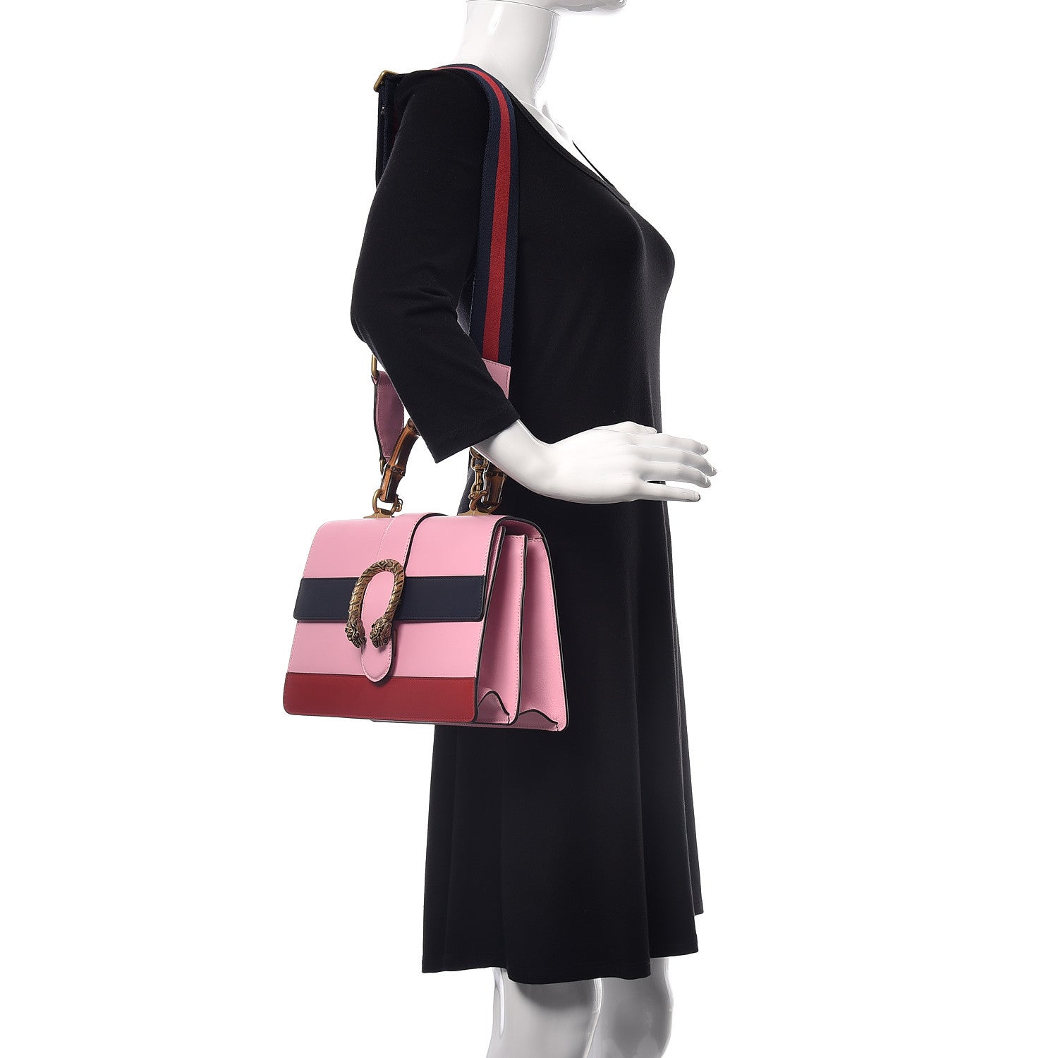 Gucci Moon Calfskin Web Medium Dionysus Bamboo Top Handle Bag Sugar Pink Blue Agata Hibiscus Red 2 of 10