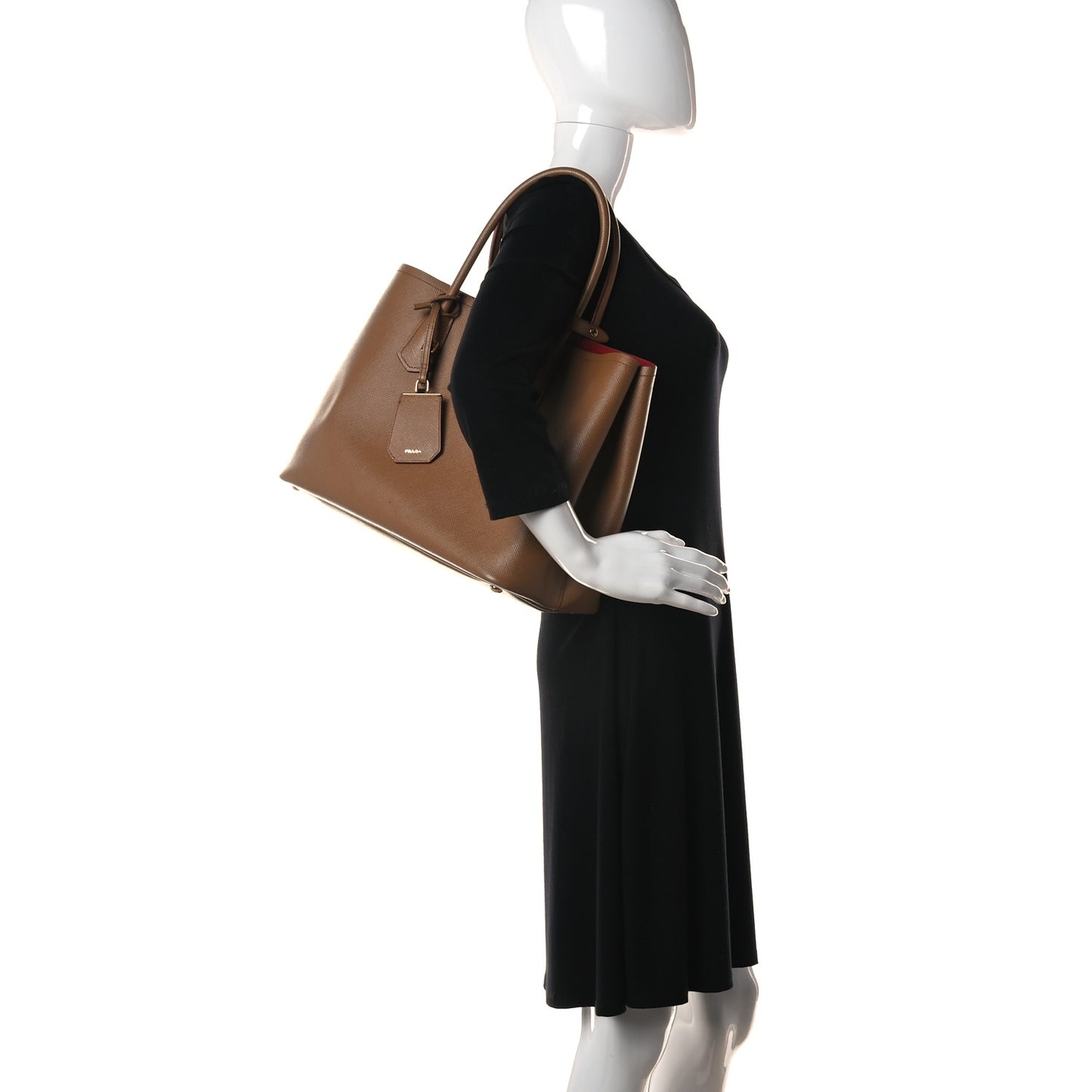 Saffiano Cuir Medium Double Handle Bag Caramel Fuoco