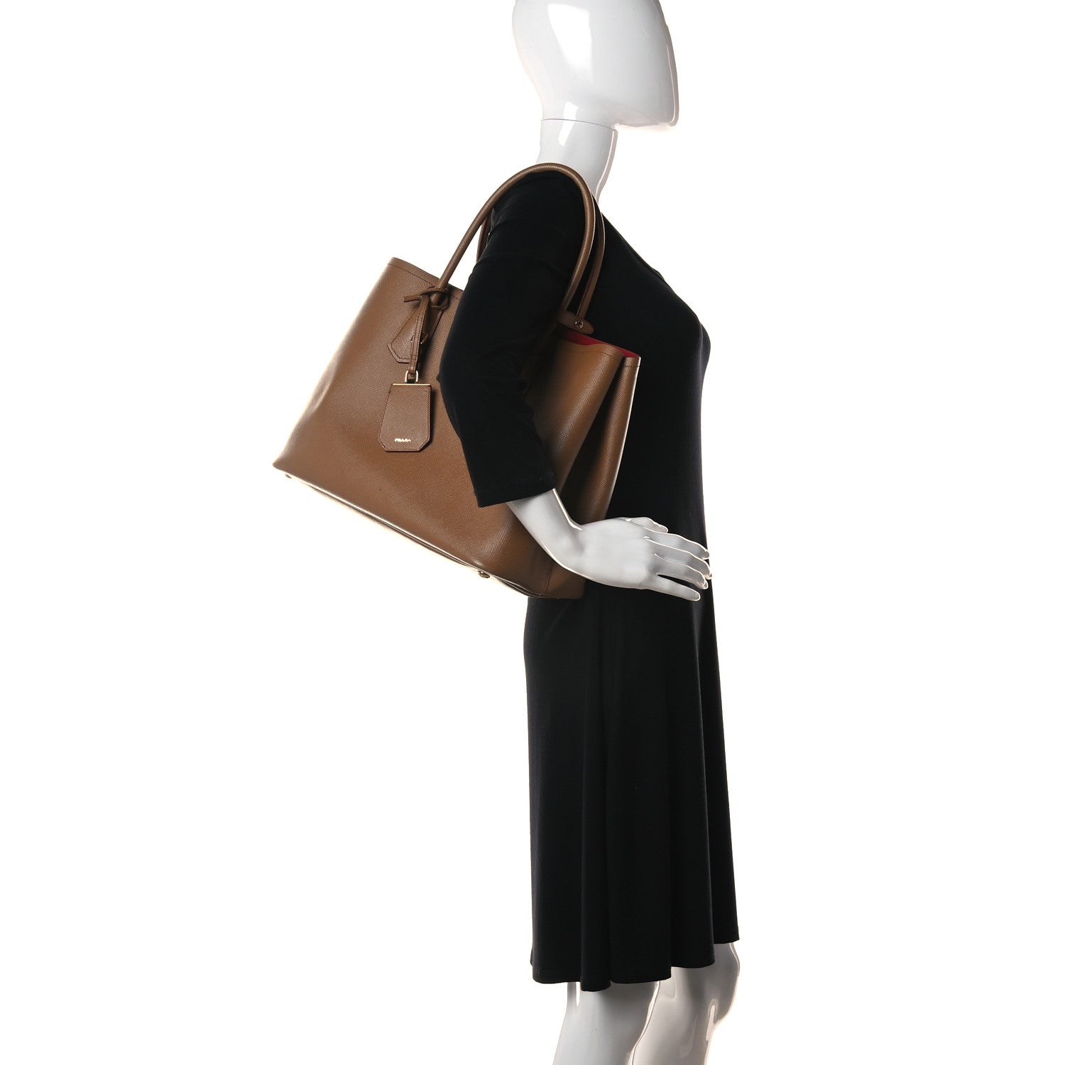 Prada Saffiano Cuir Medium Double Handle Bag Caramel Fuoco 2 of 14