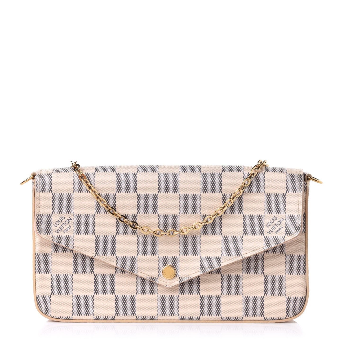 Damier Azur Pochette Felicie Chain Wallet Rose Ballerine