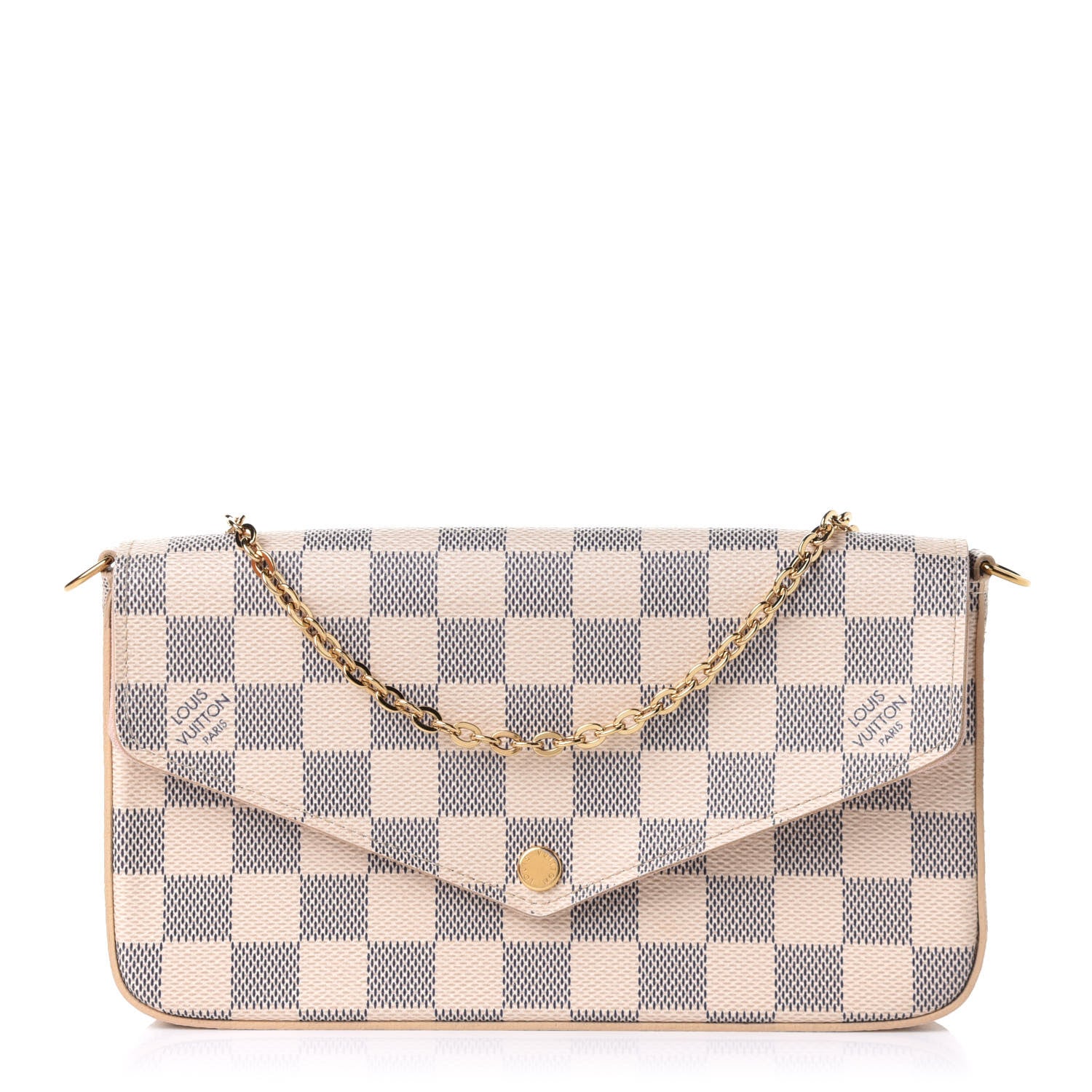 Louis Vuitton Damier Azur Pochette Felicie Chain Wallet Rose Ballerine 1 of 11