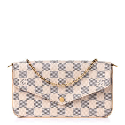 Louis Vuitton Damier Azur Pochette Felicie Chain Wallet Rose Ballerine 1 of 11