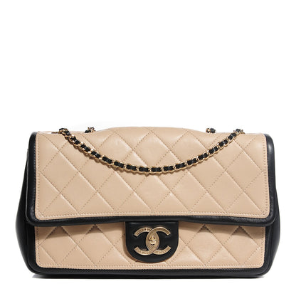 Chanel Lambskin Quilted Medium Graphic Flap Beige Black 1 of 9