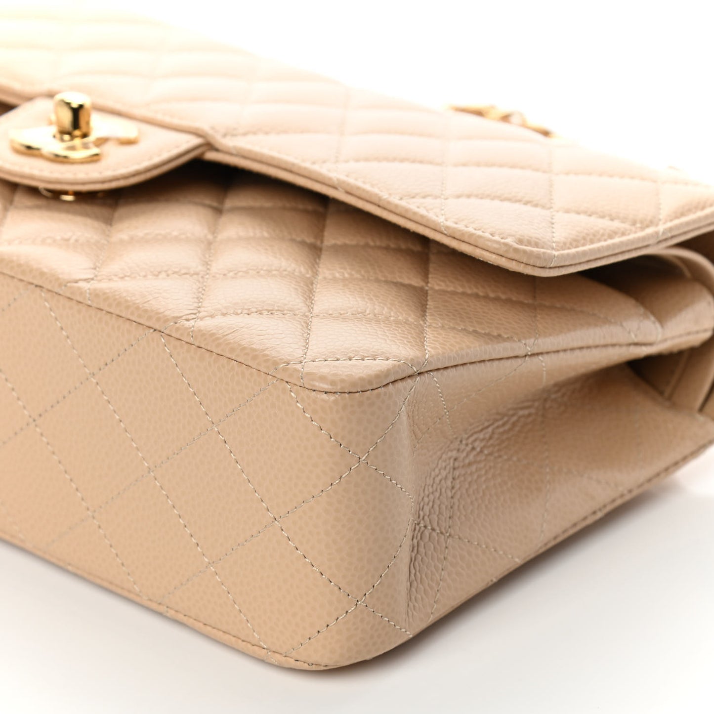 Caviar Quilted Medium Double Flap Beige