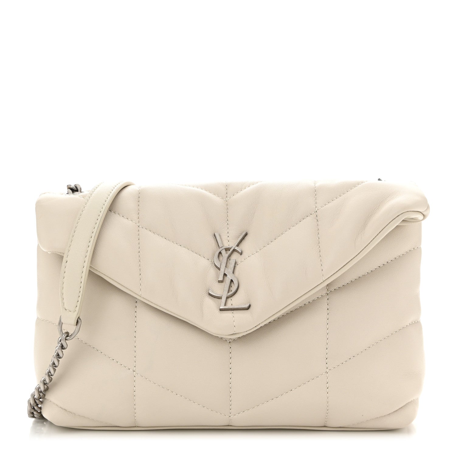 Saint Laurent Lambskin Quilted Toy Loulou Puffer Monogram Chain Satchel Crema Soft 1 of 10