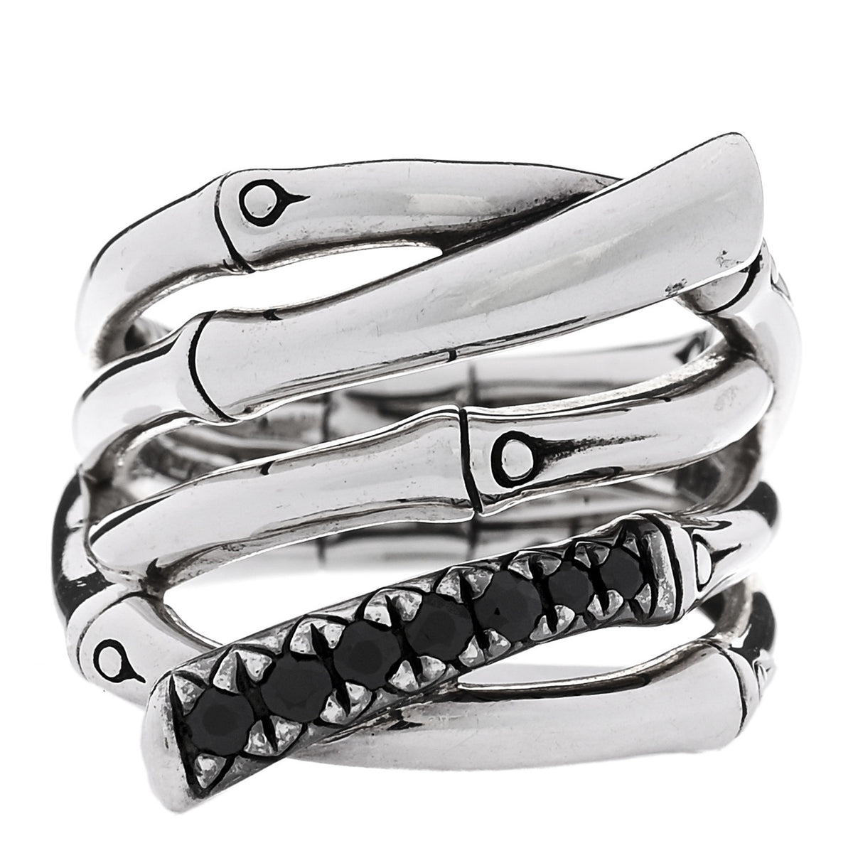 John Hardy Sterling Silver Black Sapphire Bamboo Lava Wide Wrap Ring 52 6 1 of 4