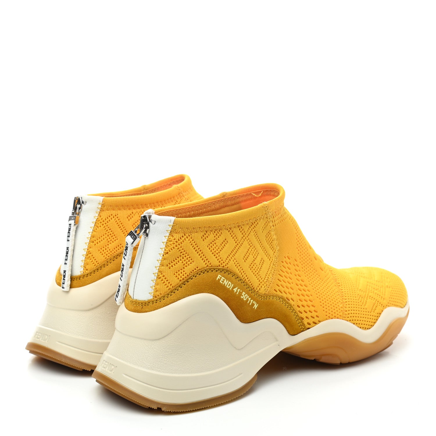 Fendi Technical 3D Mesh Womens FFluid Zip Up Sneakers 41 Reggae Corn White 4 of 8