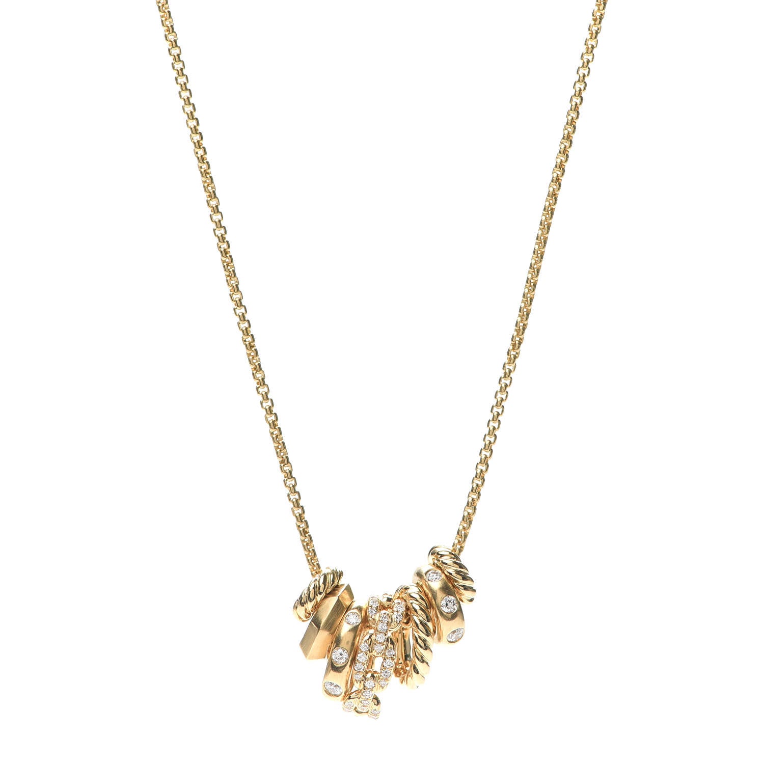 David Yurman 18K Yellow Gold Diamond Stax Rondelle Pendant Necklace 1 of 6