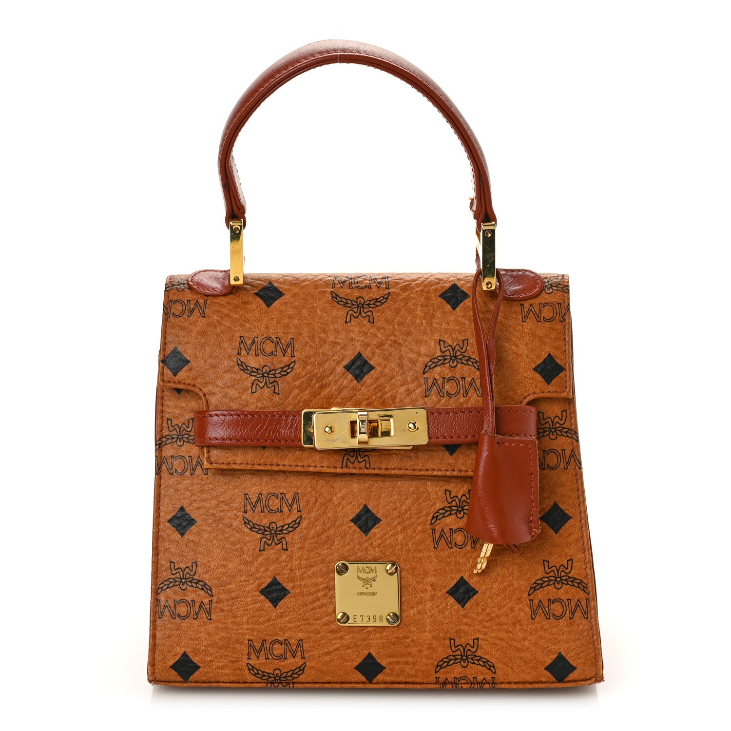 MCM Visetos Heritage Top Handle Satchel Cognac 3 of 9