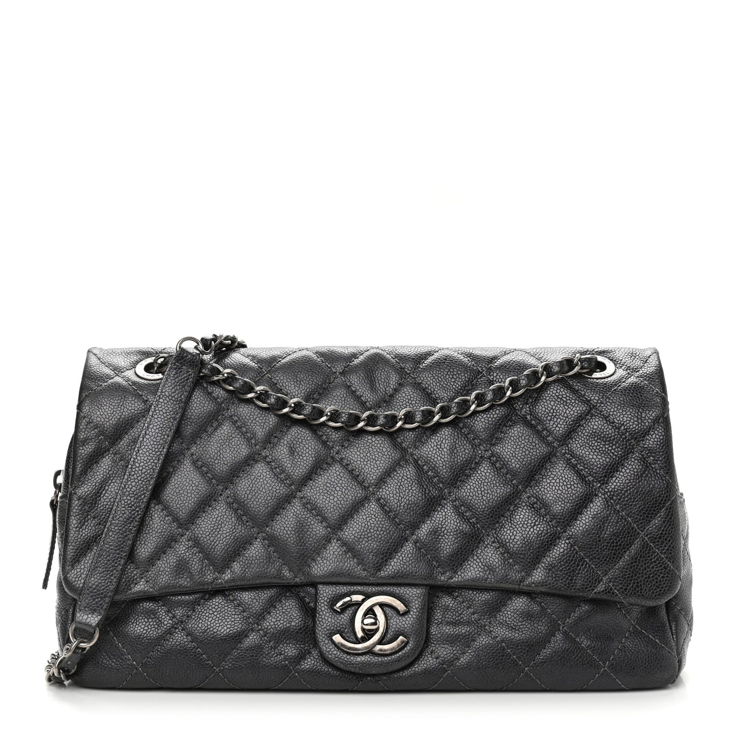 Iridescent Caviar Quilted Large Chic Flap Grey