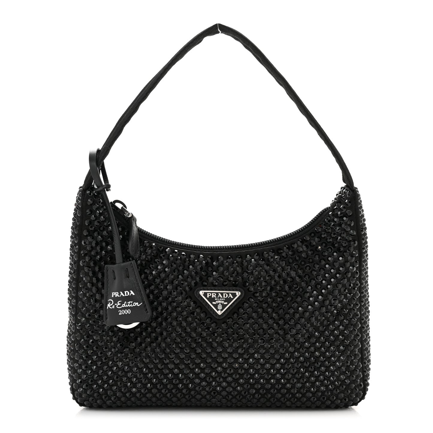 Satin Crystal Mini Re-Edition 2000 Bag Black