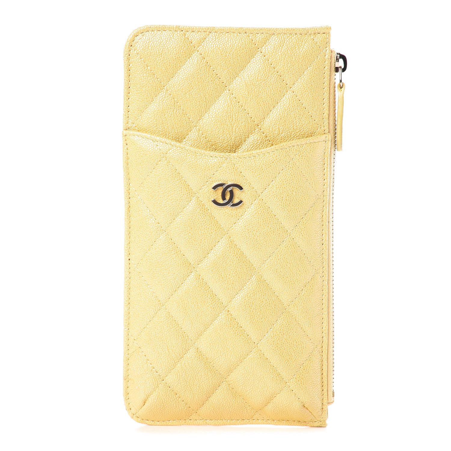 Chanel Iridescent Caviar Quilted Classic Flat Wallet Pouch Yellow 1 of 8
