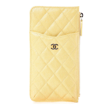 Chanel Iridescent Caviar Quilted Classic Flat Wallet Pouch Yellow 1 of 8