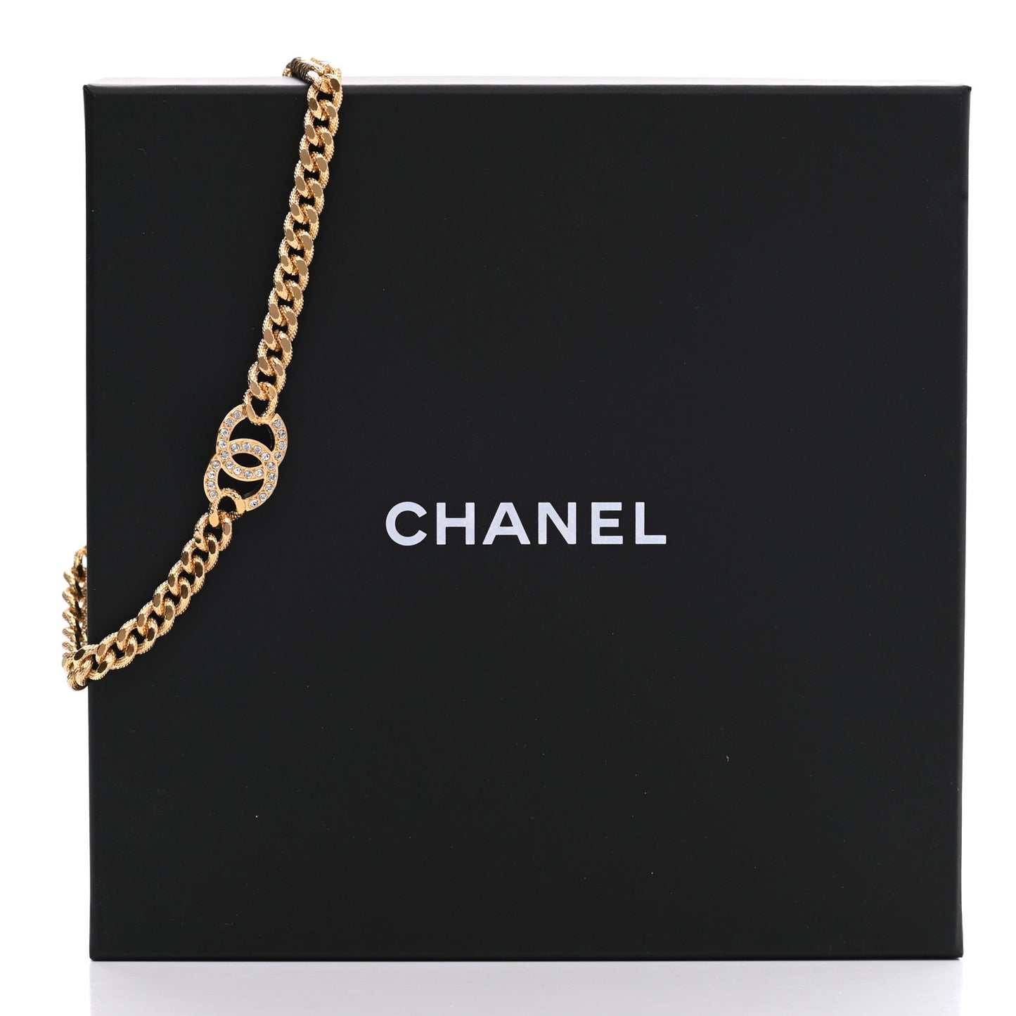 Crystal Chain Link CC Choker Necklace Gold