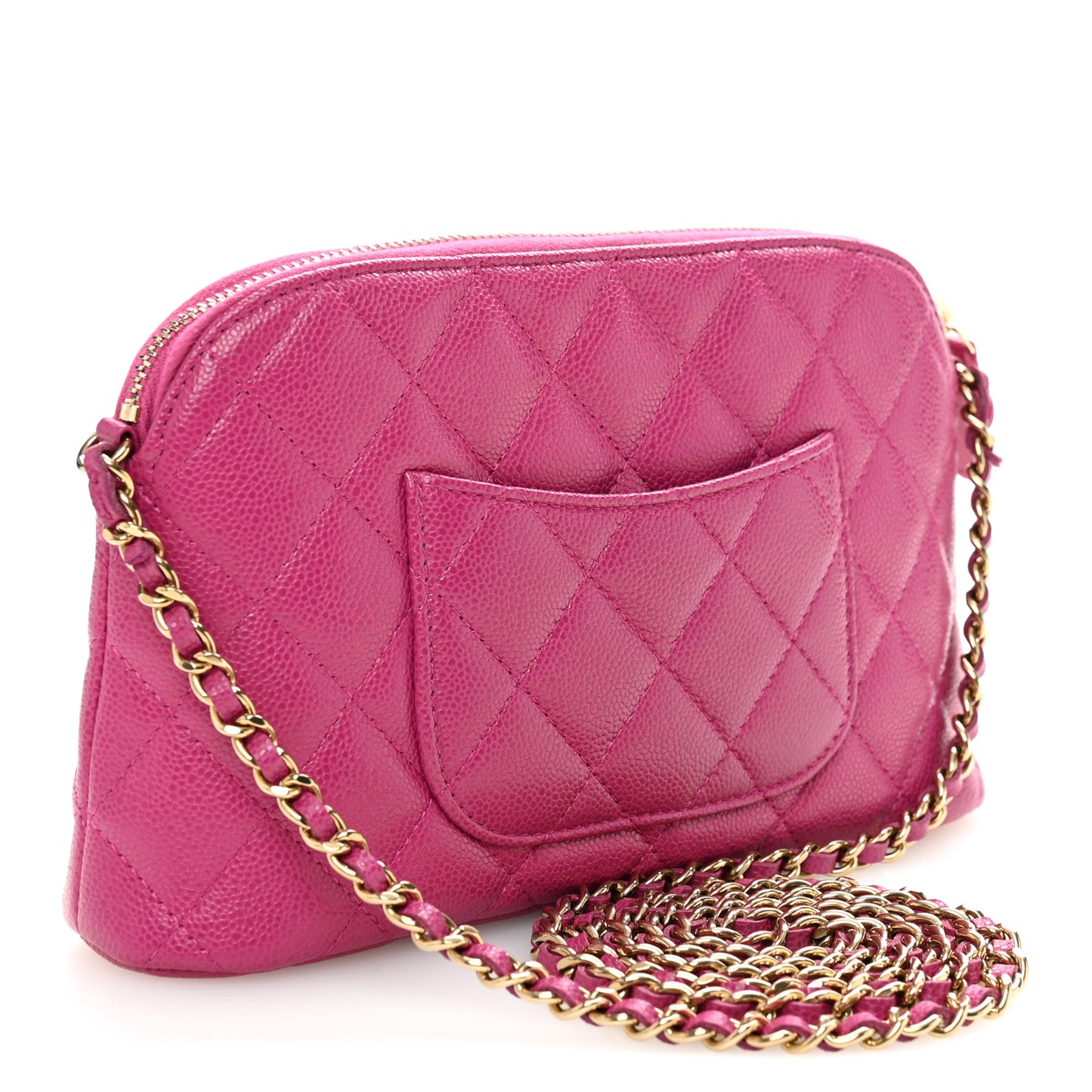 Caviar Quilted Classic Clutch With Chain Fuchsia