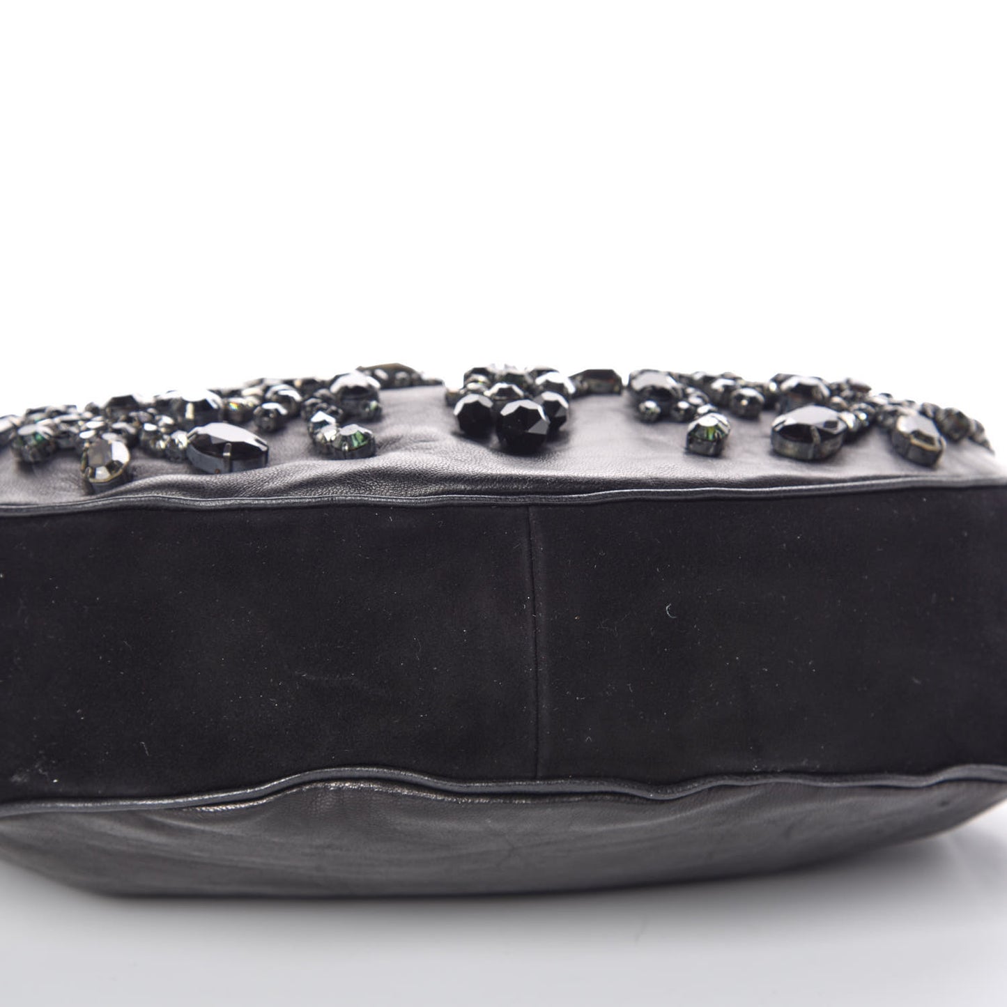 Lambskin Suede Crystal Beaded Bracelet Bag Black