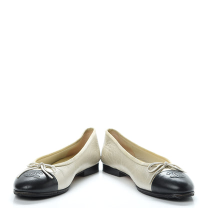 Chanel Metallic Lambskin Cap Toe CC Ballerina Flats 37 Gold Black 5 of 18