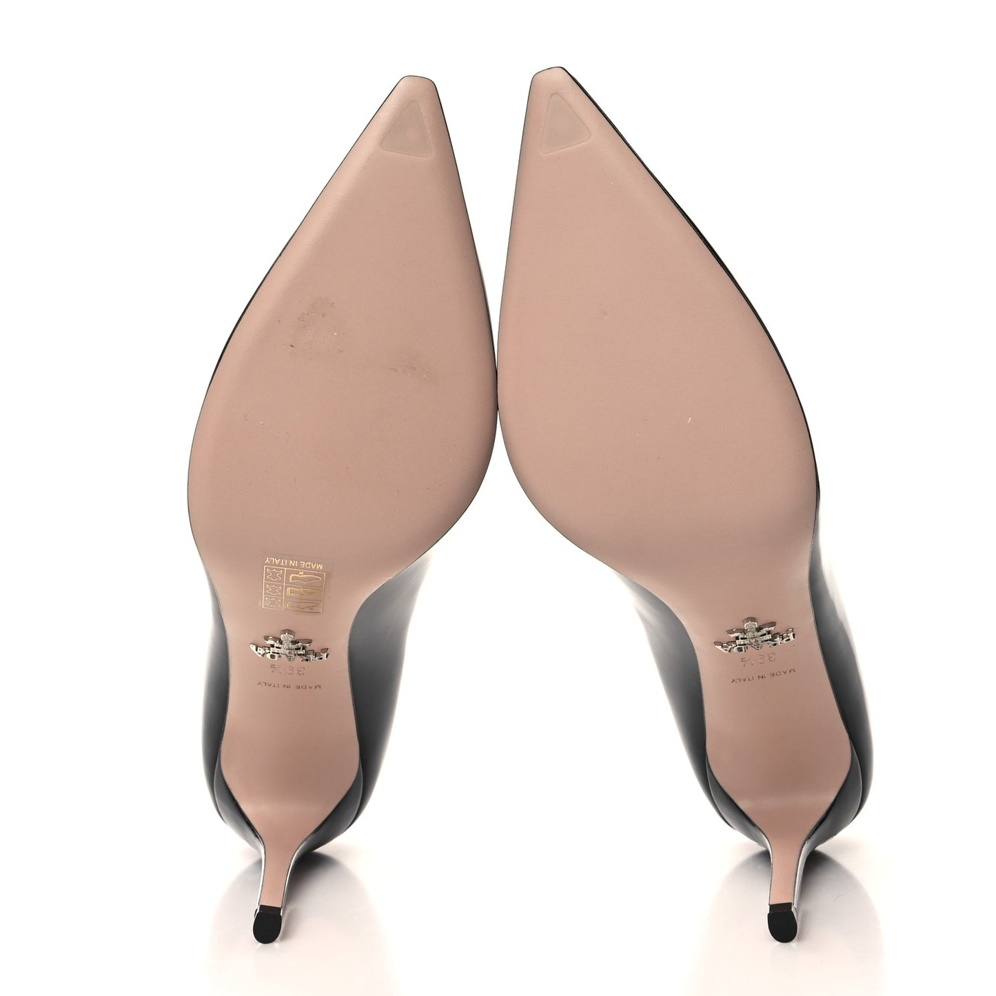 Patent Metal Logo Pointed Toe Pumps 39.5 Black