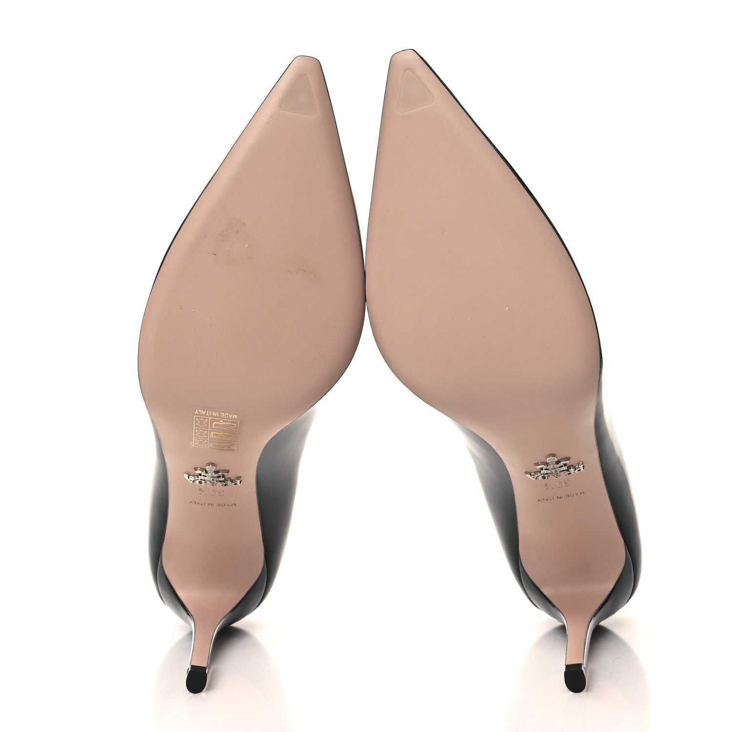 Prada Patent Metal Logo Pointed Toe Pumps 39.5 Black 5 of 8