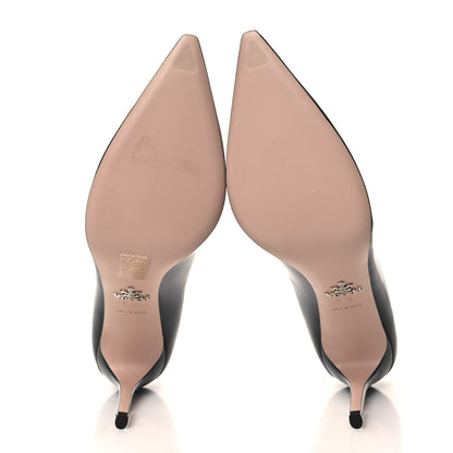 Prada Patent Metal Logo Pointed Toe Pumps 39.5 Black 5 of 8
