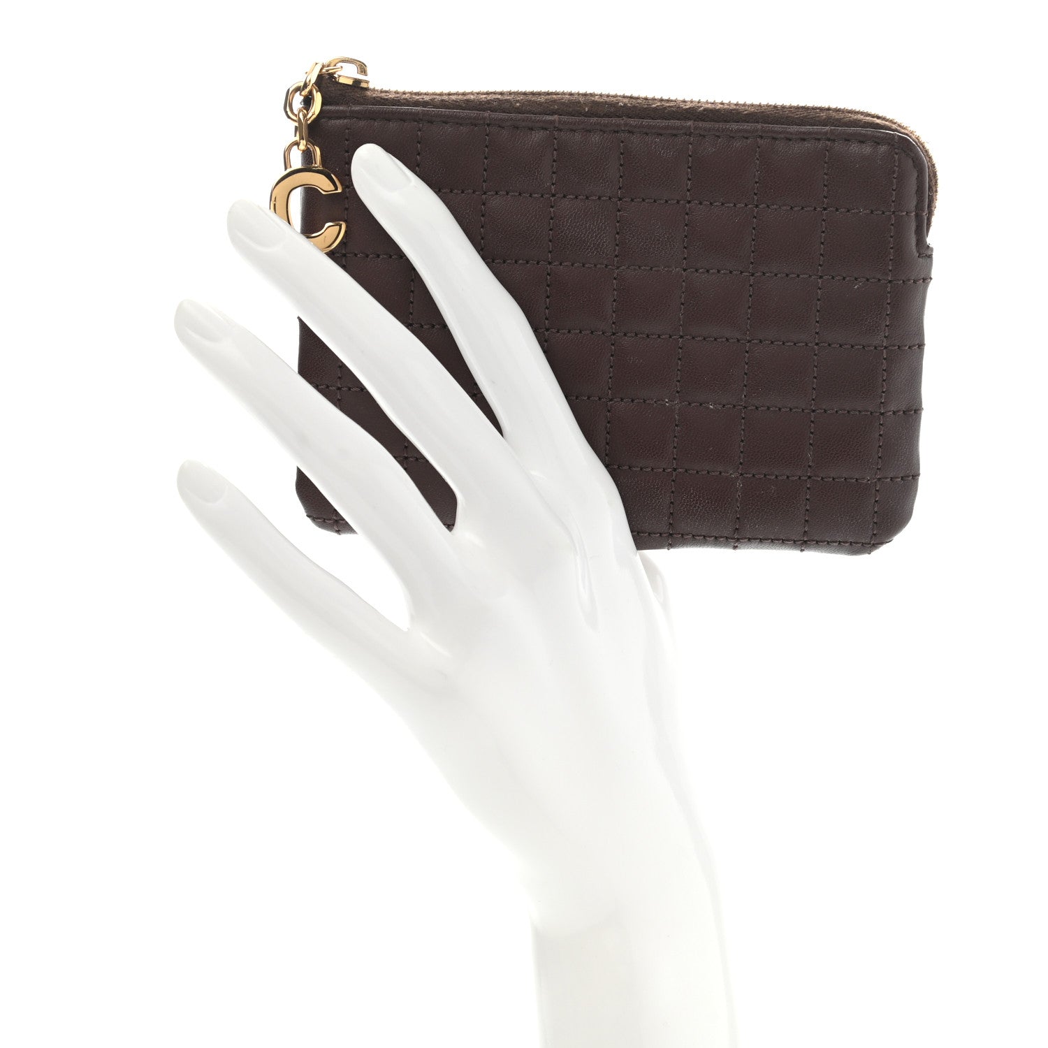 Celine Calfskin Quilted C Charm Coin Card Pouch Brown 2 of 9