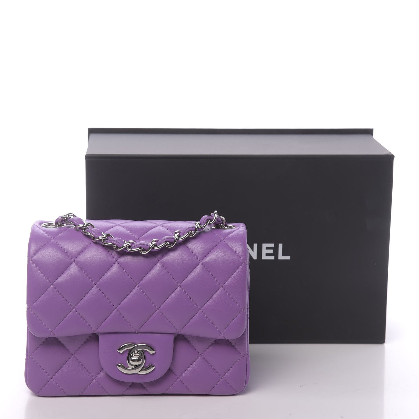 Lambskin Quilted Mini Square Flap Dark Purple