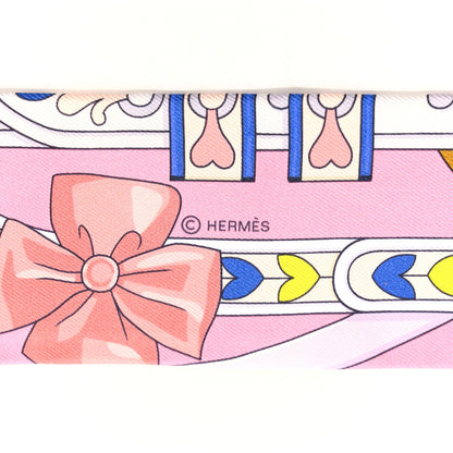Hermes Silk Harnais De Coeur Twilly Rose Bonbon Blue 3 of 4