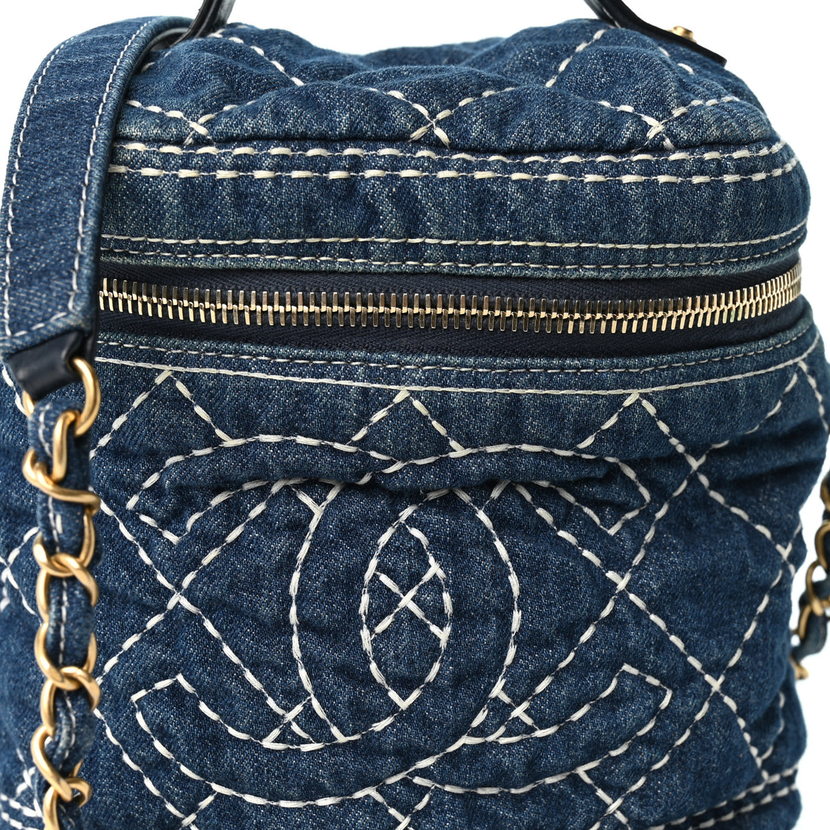 Denim Quilted Denim Trip Vanity Cosmetic Case Blue