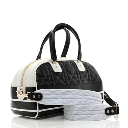 Christian Dior Lambskin Cannage Medium Dior Vibe Zip Bowling Bag Black White 3 of 10